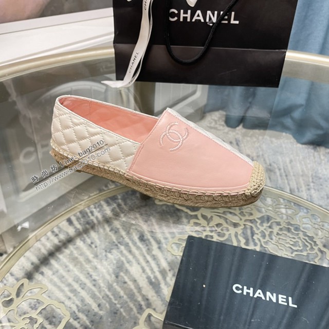 chanel2022最新頂級綿羊皮單鞋 香奈兒粉白拼色漁夫鞋 dx3517